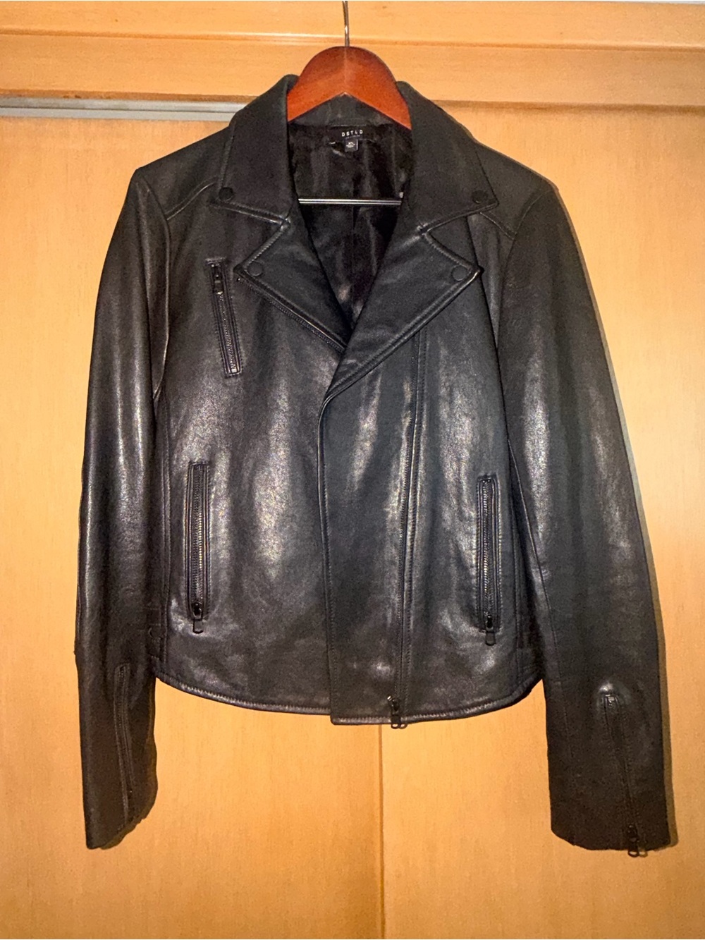 DSTLD Black Leather Moto Biker Jacket